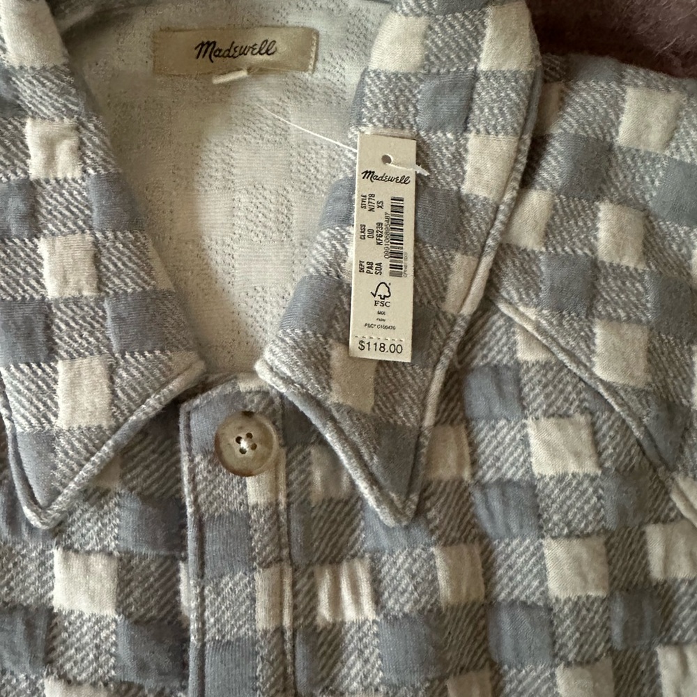 Madewell Jacket -grey and cream checked*New with Tags * XS. Super soft and cozy. - Picture 1 of 2